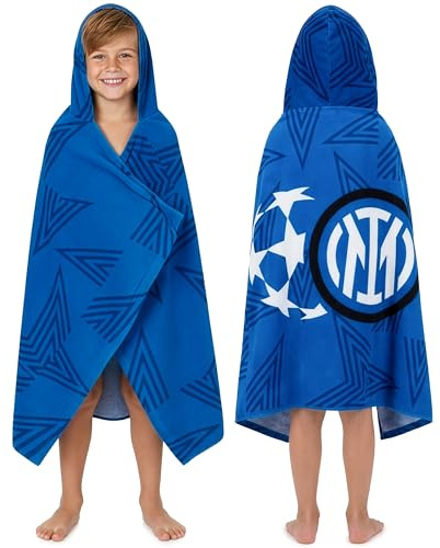 Inter Milan F.C Incappucciato Asciugamani Bagno Bambini e Adolescenti, Assorbente Asciugamano Cotone, Piscina, Nuoto e Asciugamano da Mare, Accessori Viaggio, Regalo Bambino (Marina Inter Milan)
