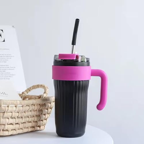 ProBytes 30oz/860ml Sip-on+Straw Double Wall Leakproof Hot/Cold Drink Handle Tumbler Mug (Black)