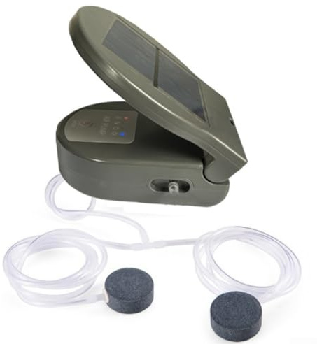 Solarenergie für Teichbelüfterpumpe mit Batterie-Backup, Sauerstoffpumpe für Teiche und kleine Aquarien mit drei Geschwindigkeitsmodi und USB-Aufladung (Grau, 2600 mAh)