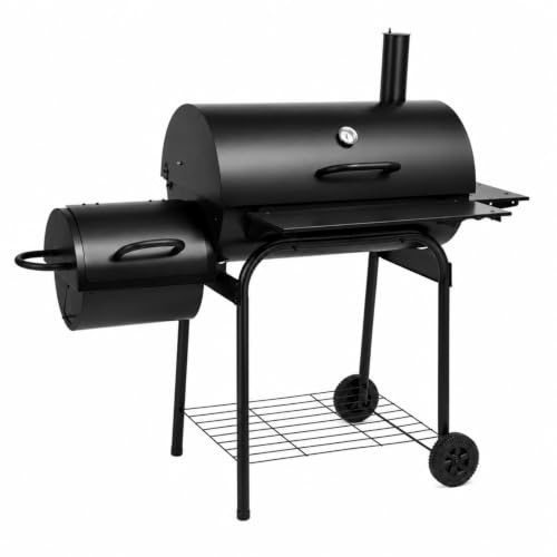 Grillwagen Holzkohlegrill 147 x 70 x 126cm DraußEn Frei Stehend Camping Ofen Gartengrill Thermisches Netz Standgrill mit Praktisches Thermometer und Holzkohle Asche Box
