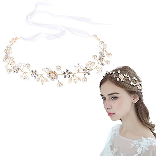 2 Stück Haarschmuck Kommunion Mädchen,Braut Haarschmuck Diadem,Weiß Perle Haarreife Kopfbedeckung,Ideal für Brautjungfern und Blumenmädchen (Weiß)