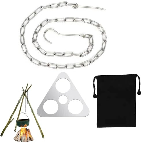 Dreibein Grill mit Höhenverstellung, Edelstahl Dreibein für Feuerschale | (1Pcs) Dutch Oven Aufhängung für Feuerkorb & Campingkocher, Robustes Kochgestell für Outdoor Küche, Bushcraft