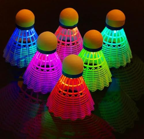 Umllpet LED Badminton Bälle, 6 Stück Federbälle Nylon Badminton Bälle, Federball Set Badminton Bälle, LED Nylon Sport Badminton, Federball Bälle, Leuchtende Federbälle für Indoor & Outdoor Dunkelheit