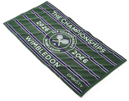 Christy Wimbledon The Championships 2026 Badetuch, offizielles Tennis-Handtuch, 70 x 133 cm, 100% Baumwolle, Green/Purple