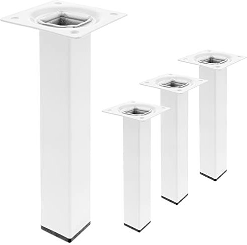 PrimeMatik - Pieds de Table carré pour Meubles et Bureau en Acier Blanc 25cm 4-Pack