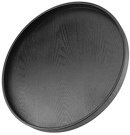 Runde Form Massivholz Tee Kaffee Snack Lebensmittel Mahlzeiten Tablett Teller Restaurant Tabletts 37,5 cm / 14,76 Zoll(Schwarz)