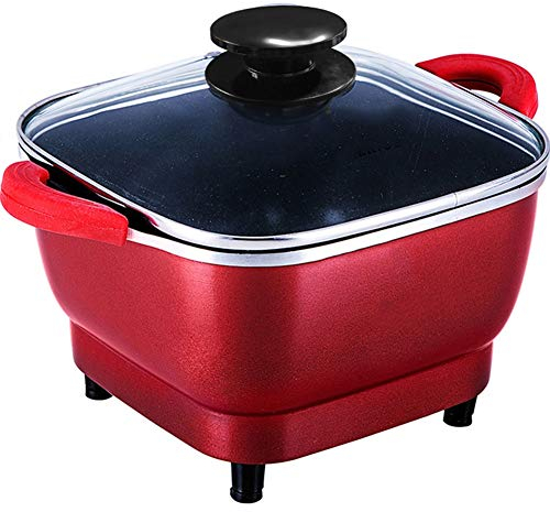 FUDIV Wok électrique électrique Hot Pot Cuisinière électrique Dortoir Pot Multi-Fonction électrique Pot Noodle Wok électrique One Pot Mini Chambre Petit Pot Wok, 2.5L, 700W, Rouge