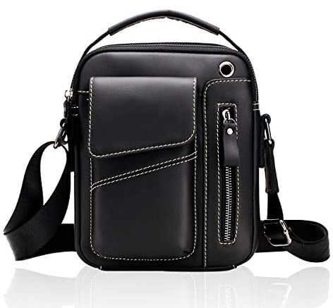 MANNUOSI Herren Schultertaschen Vintage Mode Crossbody Tasche Schwarz 2