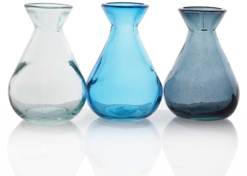 Grehom Recycled Glass Bud Vase (Set of 3) - Classic; 10 cm Vase (Azure)