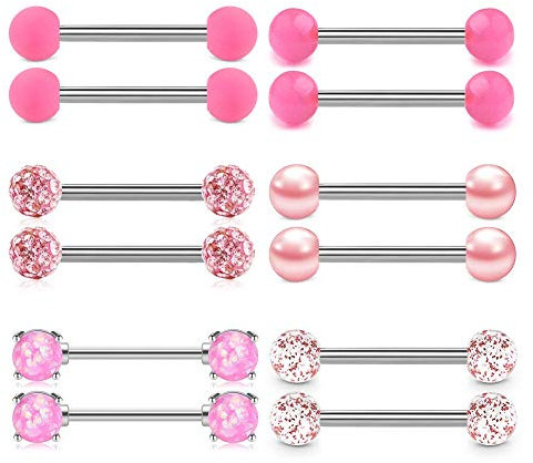 Rajnard Nippelpiercing Zungenpiercing Piercing stab 14G pink Nipplerings Barbell Chirurgischestahl zungenpiercing brustwarzenpiercing Flexible Retainer für Frauen Mädchen 14mm