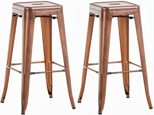 CLP 2er Set Barhocker Joshua I Stapelbare Tresenhocker aus Metall I Barstühle mit Fußstützen I Sitzhöhe 76 cm I Stapelhocker, Farbe:Kupfer