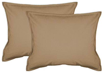 jilda-tex 2er Pack Zierkissenhülle Stone-Washed Renforce Lissabon 100% Bio-Baumwolle Knitterlook Stehsaum Bügelfrei Uni Leinen-Optik Bügelfrei GOTS Made in Green (Sand, 2X 50 x 50 cm)