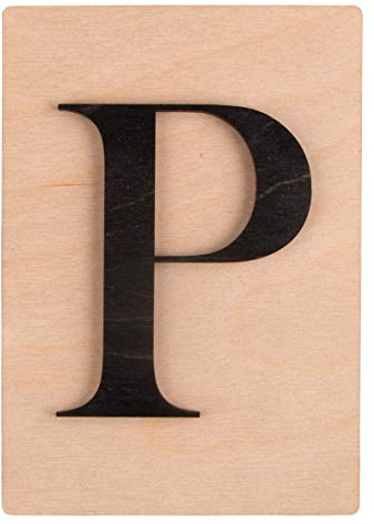 Rayher Holz Buchstabe P, FSC Mix Credit, Holzfliese 10,5x14,8cm, 3D-Buchstabe P in schwarz, 3mm starker Holzbuchstabe auf 4mm starker Holzfliese, 63107576