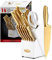 Marco Almond® Juego de Cuchillos Dorados MA21 - 14 Piezas de Acero Inoxidable Con Revestimiento de Titanio - Cuchillos de Cocina Con Bloque Blanco