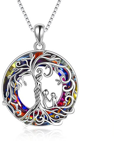 TOUPOP Tree of Life Necklace Birthday Gifts for Mum Sterling Silver Family Tree 2 kid Pendant Volcano Crystal Necklace for Mother and Daughter Jewellery Gifts for Women Mum Birthday Gifts from Son