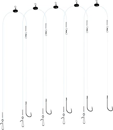 Luroad 5pcs Sea Fishing Pulley Rigs Single Hooks & Double Hooks, Pre Tied Fishing Rigs Hook Sizes 1/0, 2/0, 3/0 for Beach Casting Shore Flounder, Whiting (1/0+2/0+3/0, 5pcs Single)