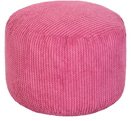 Loft 25 Runder Beanbag Fußhocker - Pouf 44x30cm mit EPS-Perlen Füllung - Innenbereich Wohnzimmer Cord Pouf hocker, Gaming Pouf für Erwachsene, sitzpouf, Leichter Pouf hocker (Rosa)