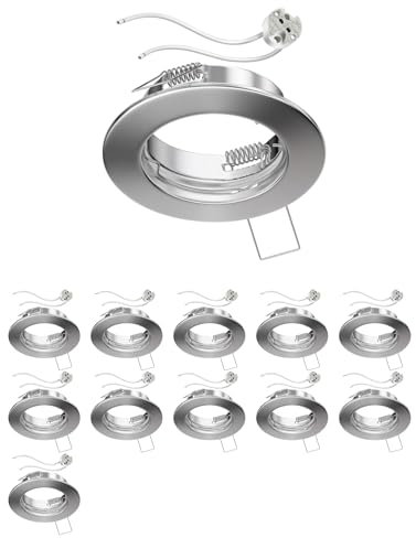ledscom.de 12 Stück Decken-Einbaurahmen FERE Einbaurahmen chrom matt (LED/Halogen/MR16/50mm) inkl. GU5.3 Fassung