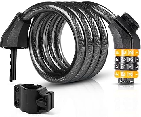 Fahrradschloss Zahlencode - 120cm/150cm Fahradschloß Kabelschloss Hohe Sicherheit 4/5 stellig Zahlenschloss Fahrrad Schloss mit Halterung Stahlseil Cable Schloss für Scooter MTB Rennrad Tricycle