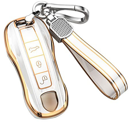 KUNIO Coque de protection en TPU pour clé de voiture Porsche Panamera 971 Cayenne 9YA Macan 911 Carrera GT Taycan Boxster 2017-2022 3 boutons A Blanc