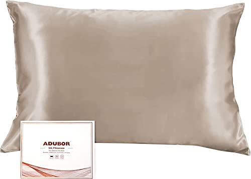 Adubor Seidenkissenbezug 40x80cm für Haar und Haut, mit verstecktem Reißverschluss, beide Seiten, 23 Momme Seide, Fadenzahl 900 (Taupe, 1 Stück)