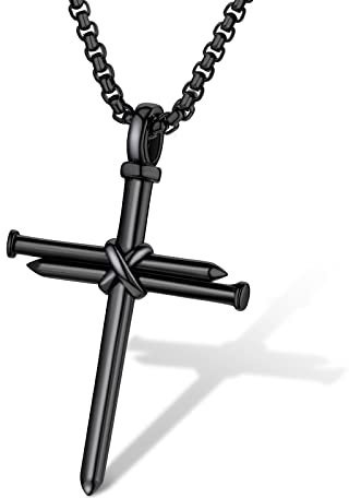 Supcare Chiodi Collana Croce Uomo, Nero Ciondoli per Collane Uomo Donna, Collana Uomo Acciaio con Ciondolo Croce, 55+5 cm Regolabile Catena, Accessorio di Moda per Hip Hop Rapper