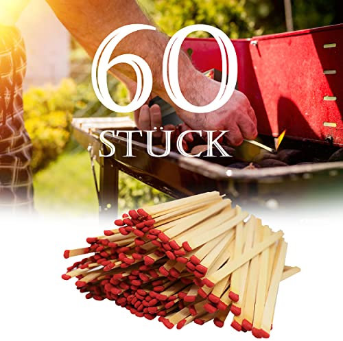 Ora-Tec 60x Extra Lange Zündhölzer Streichhölzer für sicheres Anzünden - Kaminstreichhölzer Jumbostreichhölzer Grillstreichhölzer 27cm rote Köpfe in 1 Streichholzschachtel 4x4x29cm (Rot (60 Stück))