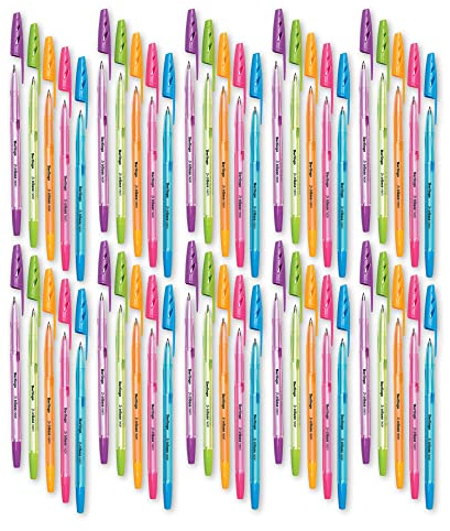 Berlingo Kugelschreiber Set, 50 Stück, mit Kappe, Blau, 0,7 mm Strichbreite, für das Büro, das Home Office oder die Schule und Uni, Serie Tribase Neon