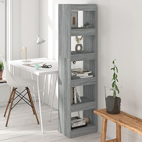 WIFESE Bücherregal Raumteiler 40x30x166 cm 5 Fächer Holzregal Regal für Arbeitszimmer Büro Wohnzimmer Standregal Bookshelf Hochschrank Aufbewahrungsregal Lagerregal Aktenregal Grau Sonoma