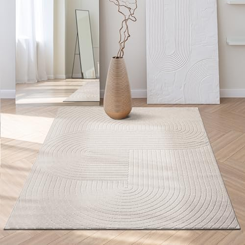the carpet Santo Plus tappeto moderno - tappeto di alta qualità per soggiorno, camera da letto, color crema, tappeto boho in 80 x 150 cm in polipropilene