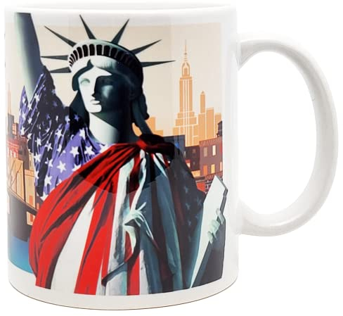 DESSAPT Arts - Statue de la Liberté, New York City - Mug Céramique 325 ml - Tasse-Cadeau Unique avec les Magnifiques Paysages New-Yorkais - Imprimé en France - Blanc Brillant