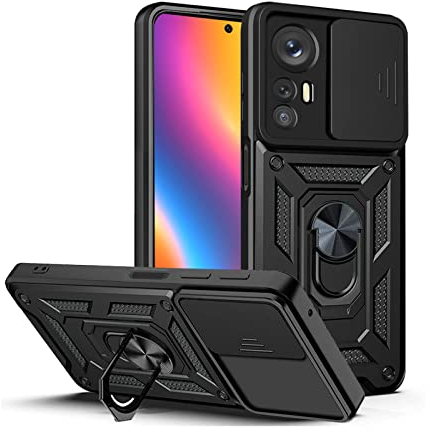 LBH Armor Hülle für Xiaomi 12 Pro Case mit Kameraschutz Outdoor Stoßfest Handyhülle 360 Grad Metal Ring Halter Ständer Schutzhülle für Handyhalterung Auto Magnet Schwarz