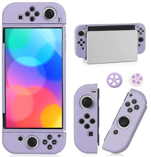 Dockable Case for Nintendo Switch OLED Model 2021, Soft TPU Protective Cover Case for Switch OLED Console and Joy-con Controller with 2 Pcs Thumb Grip