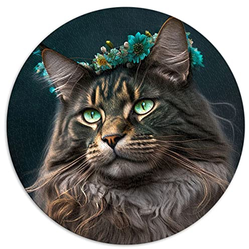 Puzzles für Erwachsene 1000-teilige Maine Coon-Rundpuzzles für Erwachsene und Kinder Kartonpuzzles Lernen Lernspielzeug Familienspiele (Größe 67,5 x 67,5 cm)