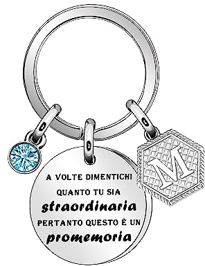 Ispirativo regalo portachiavi, argento A-Z 26 lettera iniziale ciondolo portachiavi a volte dimenticati quanto tu sia straordinaria pertanto questo è un promemoria Per Figlia Sorella Amici Mamma (M)