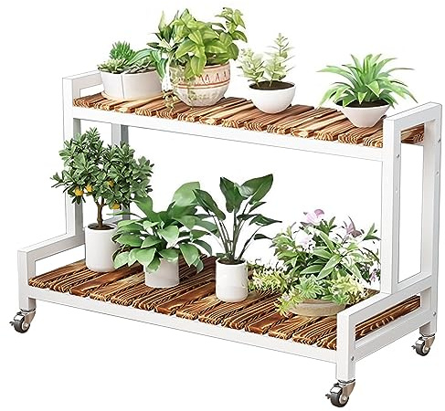 LIGUOYI Innen- Und Pflanzenregale Blumentreppe Mit Rollen, Gestell Aus Metall 2 Ablagen 3 Ablagen Blumentopf Dekos Blumentreppe, Rack Lagerregal Schuhablage Platzsparend Leicht Zu Bewegen