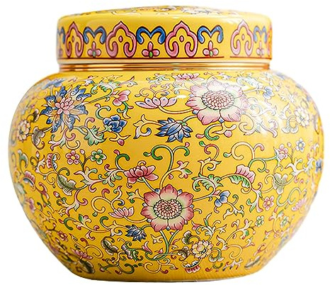 Folpus Ingwerglas, Glasvase mit Deckel, Tischdekoration, Ornament, Blumenvase, Teekanister für Hochzeiten, Innenbereich, Küche, Esszimmer, Heimdekoration, GELB