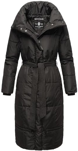 Navahoo Damen Wintermantel Warmer Steppmantel extralang mit Gürtel Mirenaa Black Gr. M