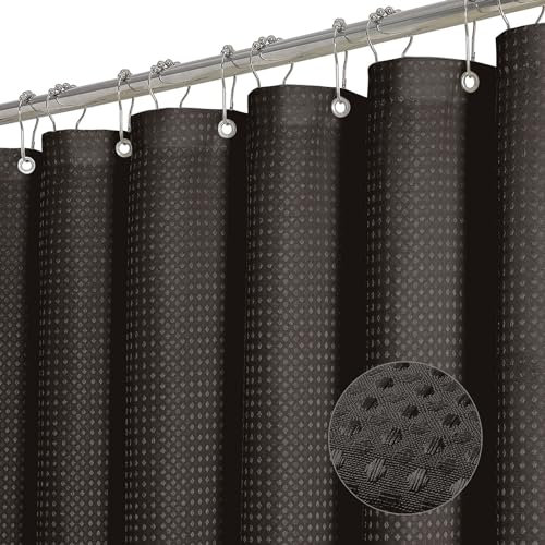 ROLIZOE Black Shower Curtain - 256GSM Luxury Weighted Waffle Textured Heavy Duty Thick Fabric Shower Curtains with Stainless Steel Hooks for Bathroom, Superior Water Resistant, 183W x 183H, Black