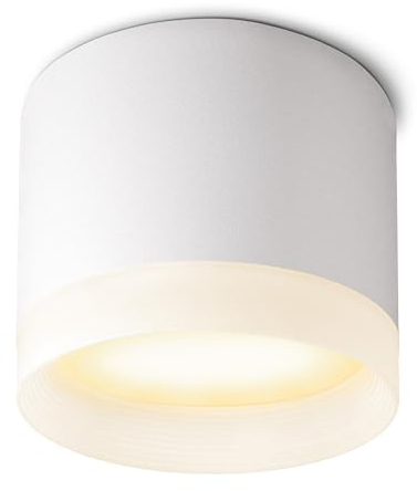 SSC-LUXon VORA LED Aufbaulampe rund weiß pulverbeschichtet - Deckenleuchte Wohnzimmer mit Leuchtrand inkl. GX53 warmweiß 5W