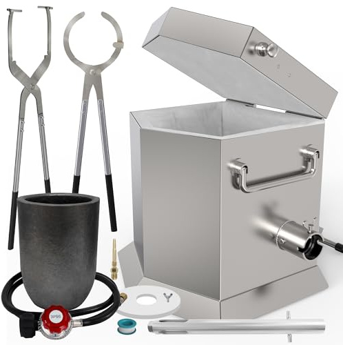 CANALHOUT - Kit de horno de fusión de propano de 9 kg/19.5 libras con dos pinzas y crisol, horno de fundición de metal para horno, fundición de oro, plata, cobre, aluminio, metal reciclado,