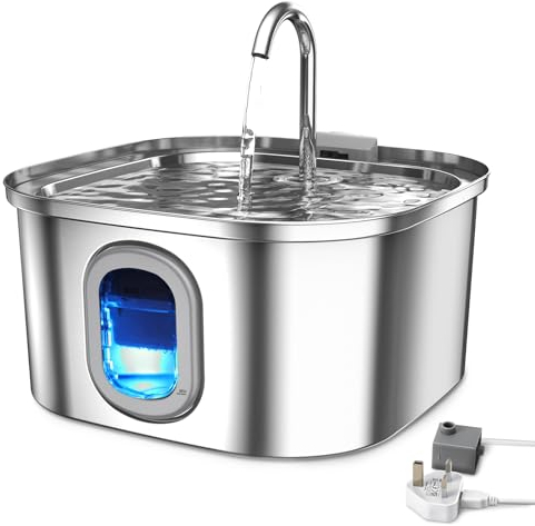Petbank Cat Water Fountain for Drinking - 108oz/3.2L Stainless Steel Cat Water Fountain with Quiet Pump, Water Shortage Protection and Water Level Window - Water Fountain Filters & Filter Cottons