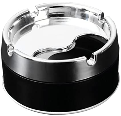 eurNhrN Aschenbecher Edelstahl Aschenbecher Tragbares stilvolles Metallic Aschenschale mit rotierendem Deckel Schwarz