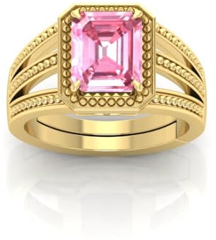 MBVGEMS Anello con zaffiro rosa, 13,00 carati, qualità AAA + + certificata, anello in zaffiro rosa naturale, placcato oro, per uomo e donna, metallo, zaffiro, Metallo, Zaffiro