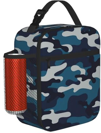 YANGZHI Navy Blue Camo Camouflage Cool Lunch Box For Teenage Girls Boys Men Women - Portable Lunch Bag - Insulated Lunchbox - Kid Reusable School Lunch Boxes