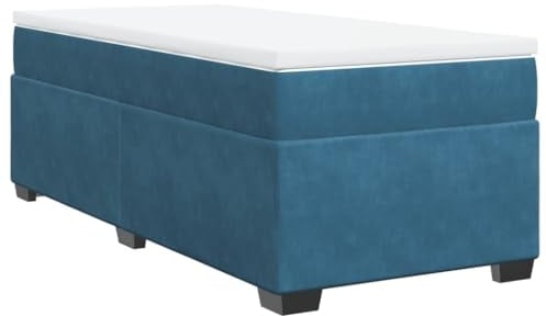 vidaXL Boxspringbett, Bett mit Matratze, Polsterbett Einzelbett für Schlafzimmer, Bettgestell mit Lattenrost, Dunkelblau 80x200cm Samt