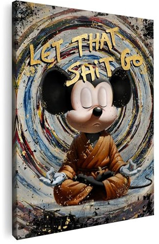 Artmazing | Mickey Buddha Bild bunt | S-Art Bilder | Mickey Buddha Bilder Modern | Coole Wandbilder Wohnzimmer | Wandbild Mickey Buddha Deko XXL | Bild Leinwand XXL | buntes Poster für Wand