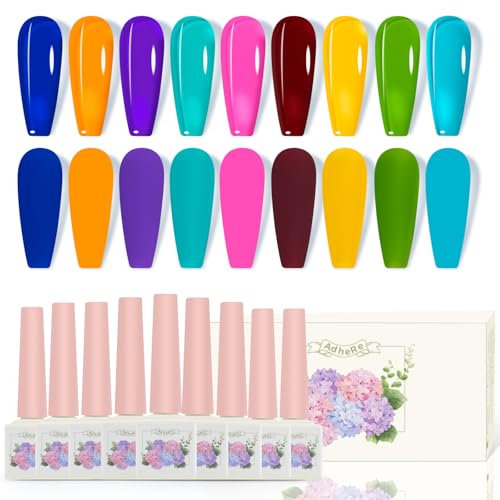 ADHERE 9pcs Translucent Nail Gel Polish Kit - 12ML Gel Nail Polish, 1Pcs Nails Soak Off UV LED Gel Polish Gift for Women Nail Art Manicure Salon DIY Nail Design at Home (Glazed Cabinet of Curiosities)