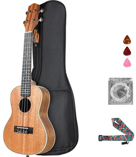 Ukulele Kinder Erwachsene,Gitarre Kinder 23 Zoll,Ukulelen mit Saiten Gurt Plektren Gigbag,Mahagoni Holz Hawaii Gitarre,Konzert Ukulele,Kleine Instrument Anfänger Kindergitarre ab 6 Jahre, Braun