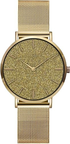 TORII Damenuhr Gold Edelstahl - rund Quarz G34GS.1G Milanaise-Armband Strichindizes wasserdicht 50 m